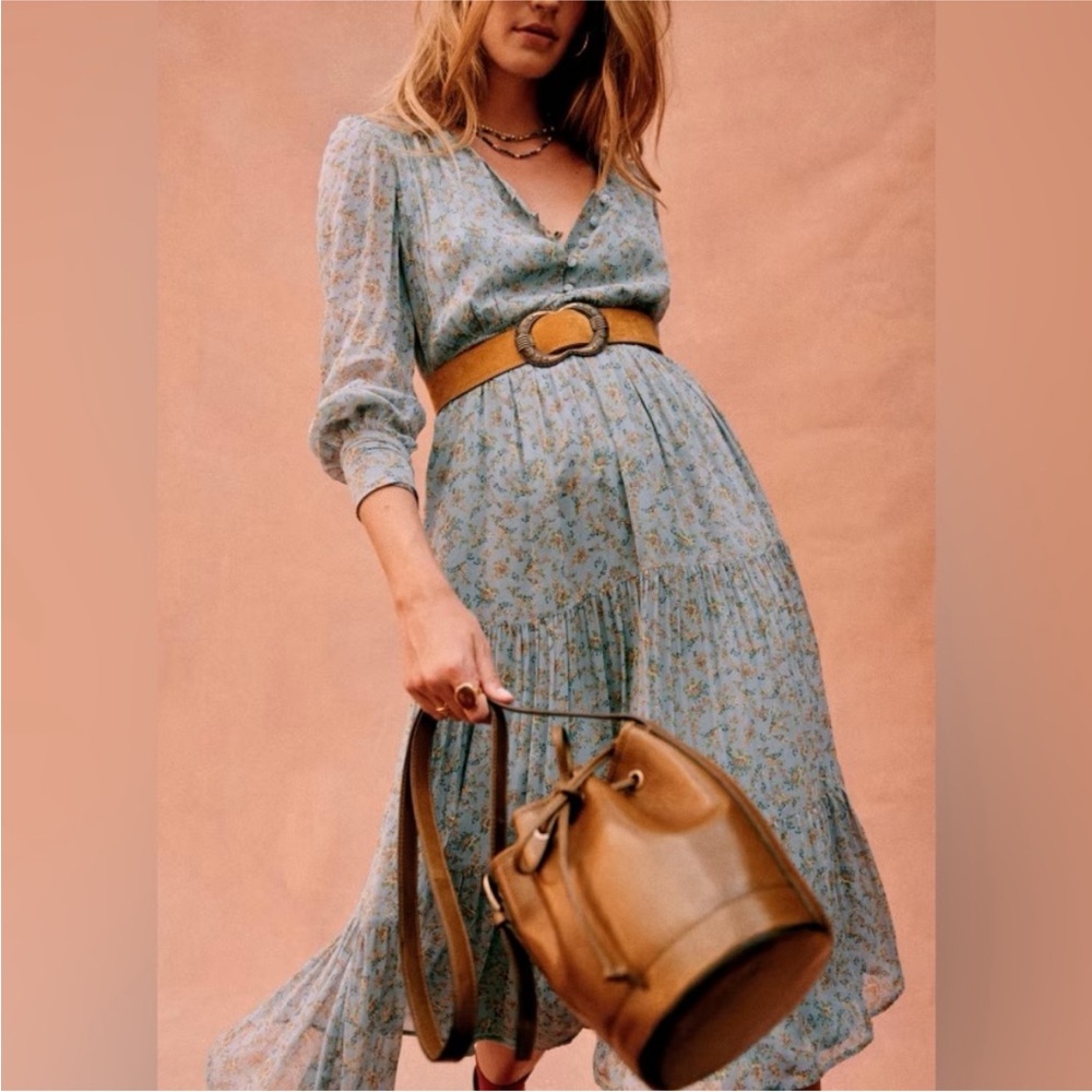 Sezane Heloisa Dress Vintage Blue Prairie Floral Size 38 US 6